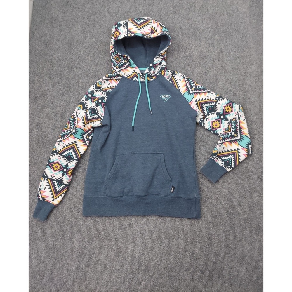 Hooey Hoodie Womens Medium‎ Blue AZTEC Print Sweat Shirt Rope Like a Girl
